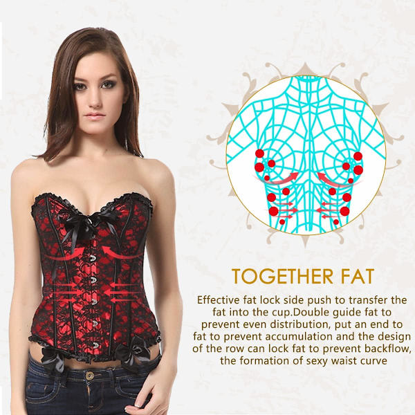 Kvinnors snörda benade överbystkorsett Bustier Bodyshaper topp. Trim korsett