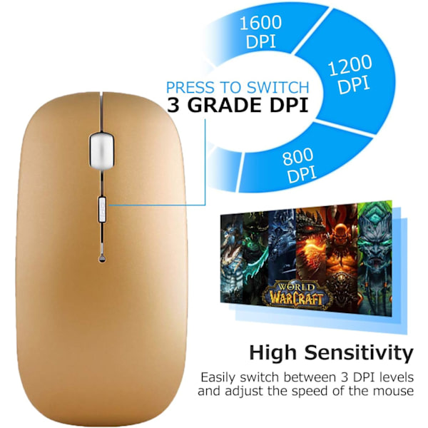 Trådløs mus. 2,4G Slim Mute Silent Click Noiseless