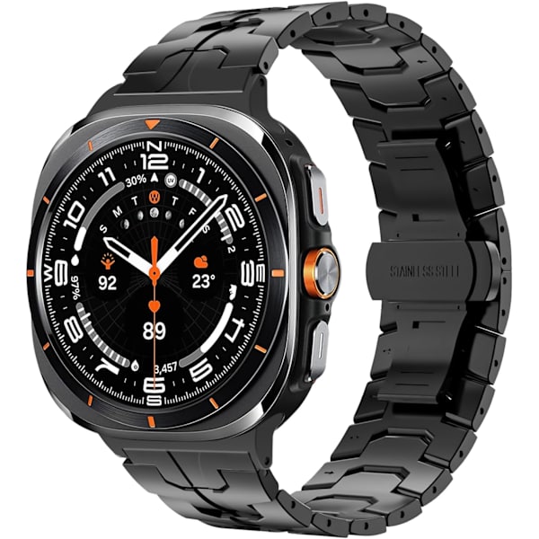 Rustfrit stålbånd kompatibel med   Galaxy Watch Ultra 47mm(2024), Solid Metal Replacement Business Strap med foldelås til mænd Sort