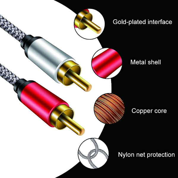 2 RCA-lydkabel 0,5 m - Nylonflettet lydkabel til hjemmekino