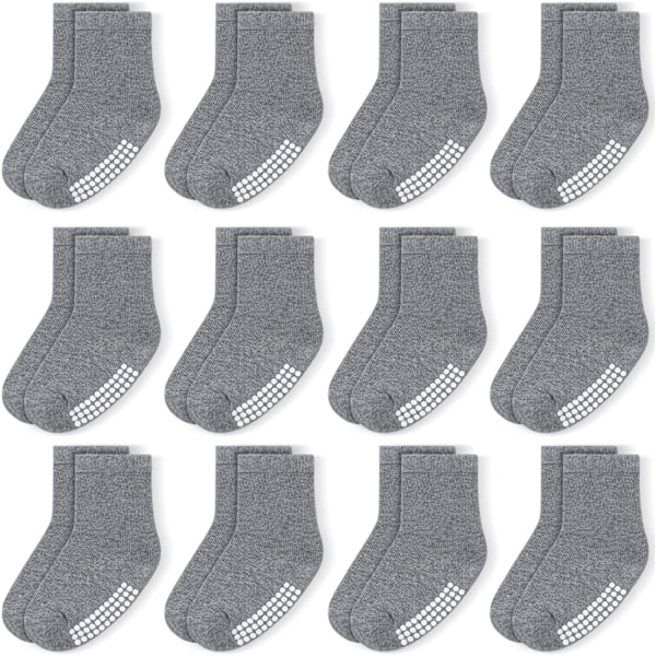 12 Pack Baby Socks Cotton Crew Toddler Socks Grips Non Slip Bottom