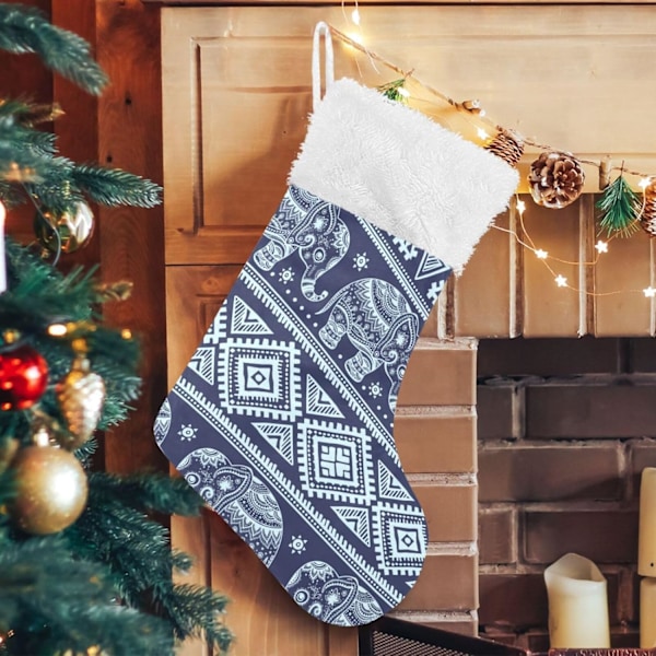 Julklapp, Personliga Julklappsstrumpor 2-pack Boho Mandala Aztec Elephant Blå 18 tum Julstrumpor Hängande Ornament Kamin för