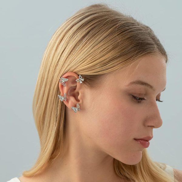 2PCS Sommerfugl Øreringe Øre Manchetter Klatre Wrap Around Øreringe til Kvinder Pige