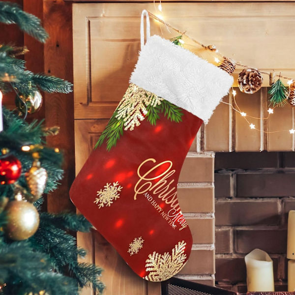 Julklapp, Personliga Julklappsstrumpor 2-pack Jul Röd Julstjärna Gyllene Snöflingor 45,7 cm Julstrumpor Hängande