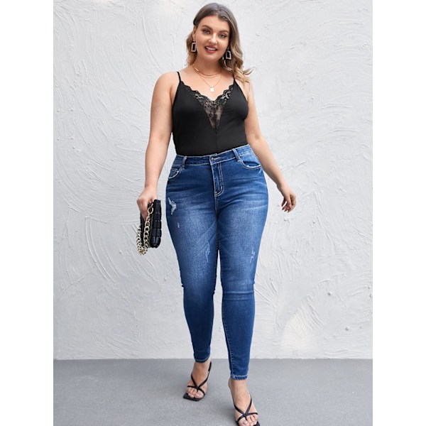 Kvinners Plus Size Spaghetti Stropp Kontrast Blonder Cami Topp Camisole