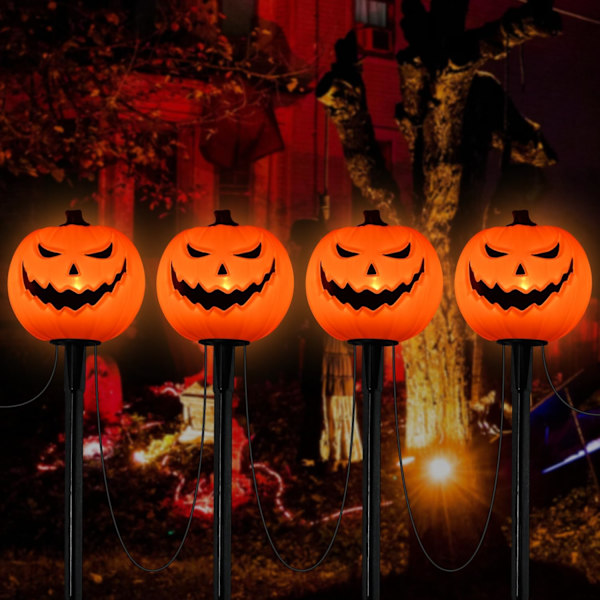 Halloween græskar sti afmærkning lys udendørs, 7Ft sti lys med 4 græskar afmærkning lys og 5 C7 LED lys pærer (1 reserve) til Halloween 4