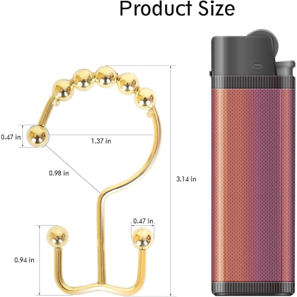 Dusjgardinkroker i rustfritt stål - gull, sett med 12