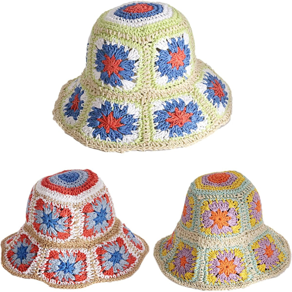 Bredbrättad virkad hinkhatt Bredbrättad solhatt Blomfärgsmatchning Fiskare