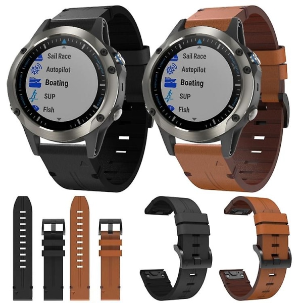 Til Garmin Quatix 5 Sapphire 22 mm læder stålspænde urbånd UXY Black