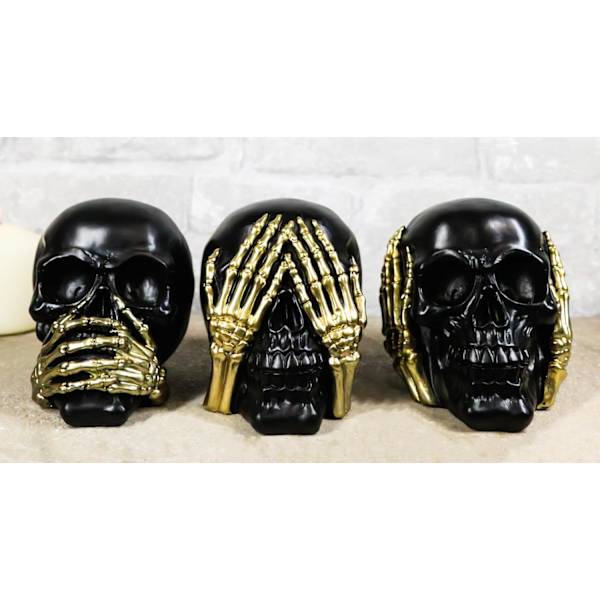 Ebros Presentset med 3 gotiska svarta döden Se Hör Tala Inget Ont Skelett med Skeletthänder Figurer 5,5\" Lång för Läskiga Dekorationer Spöklikt Multi