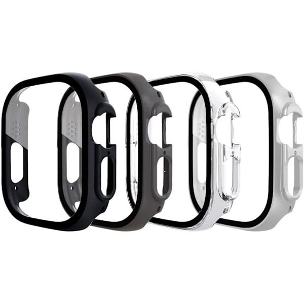 [4-Pack] Hårt PC-skal med skärmskydd i härdat glas kompatibelt med Apple Watch Ultra 49mm, Allround skyddsfodral för Apple Watch Ultra 49