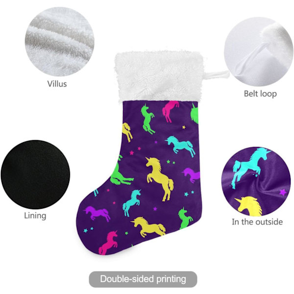 Julklapp, Personliga Julklappsstrumpor 2-pack Regnbågsmagi Enhörning Lila 45,7 cm Julstrumpor Hängande Ornament Eldstad för Bygg