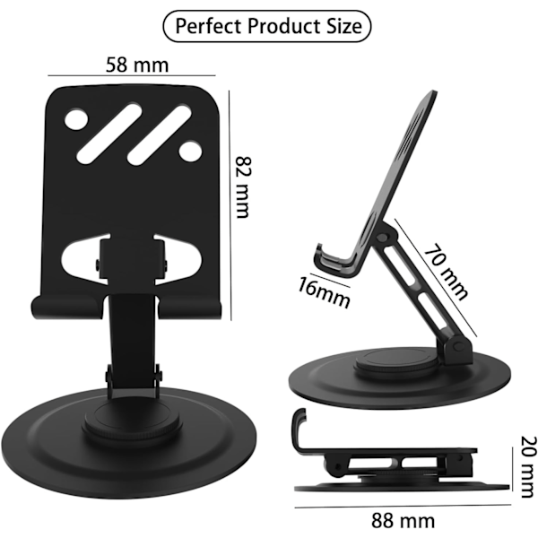Justerbart Mobiltelefonställ i Metall, 360° Rotation Helt Fällbart, Halkfri Bas Skrivbords Telefonhållare för iPhone 16 15 14 13 Pro Max Alla Smartphones (B