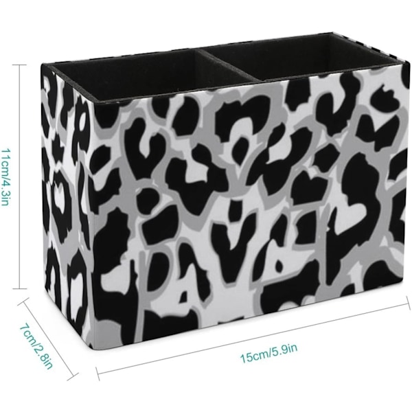 Blck nd White Leoprd Print PU Leer ncil Holder Cute n Continer Mkeup Storge Box Desk Orgnizer Blck nd White leoprd Print Black and White leopard