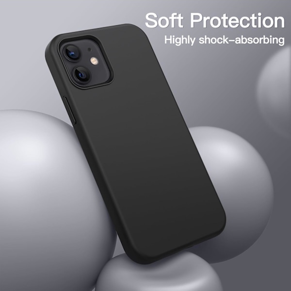 Silikonskal för iPhone 12 Mini 5,4 tum, Silkeslen Fullständigt Skyddande Mobilskal, Stötsäkert Skal med Mikrofiberfoder (Svart) Svart