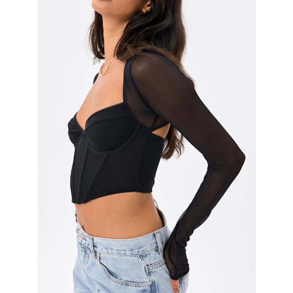 Kvinde Sweetheart Neck Sheer Mesh Langærmet Bustier