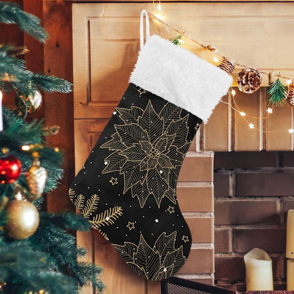 Julklapp, Personliga Julklappsstrumpor 2-pack Guld Julstjärna Jul Svart 45,7 cm Julstrumpor Hängande Ornament