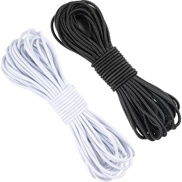 Elastisk Snor (2 stk.) - 3mm Elastisk Nylon Snor til Syning, Masker og DIY Håndværk (Sort & Hvid)