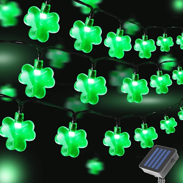 26,4 fot 40 LED solcelled shamrock-lys St Patricks Day-dekorasjoner utendørs, 8 lysmoduser grønne St Patricks Day-lyskjeder St Patricks Day grønn