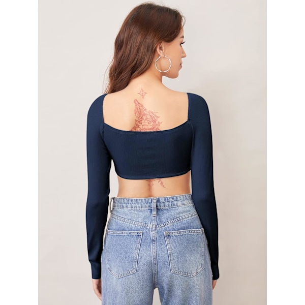 Søt korsetttopp for kvinner med lange ermer Crop Tops firkantet hals