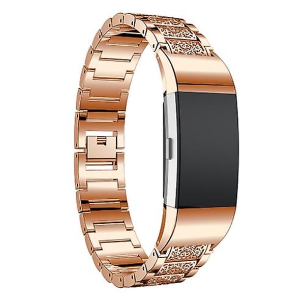 Diamantbesat Solid Rustfrit Stål Urrem Til Fitbit Charge 2 GPE Rose Gold