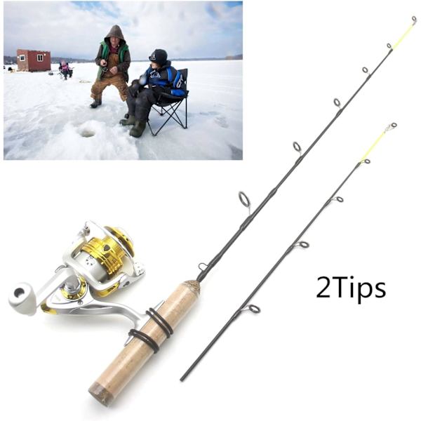 65cm 2Tips Isfiskeri Stang Vinterstang Hjul Combos Fiskehjul Sæt Stangstang Stang Takkel Kulstofstang Isstang med Hjul Gedder Fiskestang (Farve: Stang og