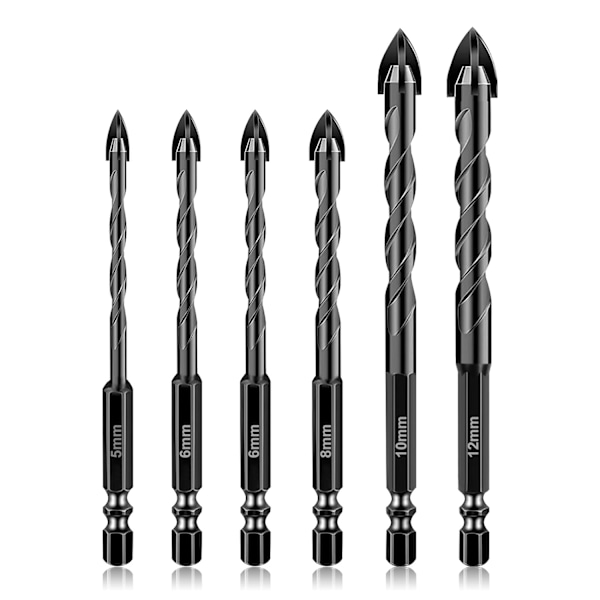 Murverk Borrkronor, 6PCS Tungsten Karbid Vridborr Set (5-12mm)