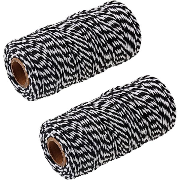 Baker Twine String för hantverk, 200M/656 fot svart och vit snöre, bomullssnöre