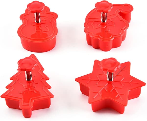 Julekakeformsett, 4-pakning med julekakeformer, julekakeformer for baking - 3D kakeform med stempel