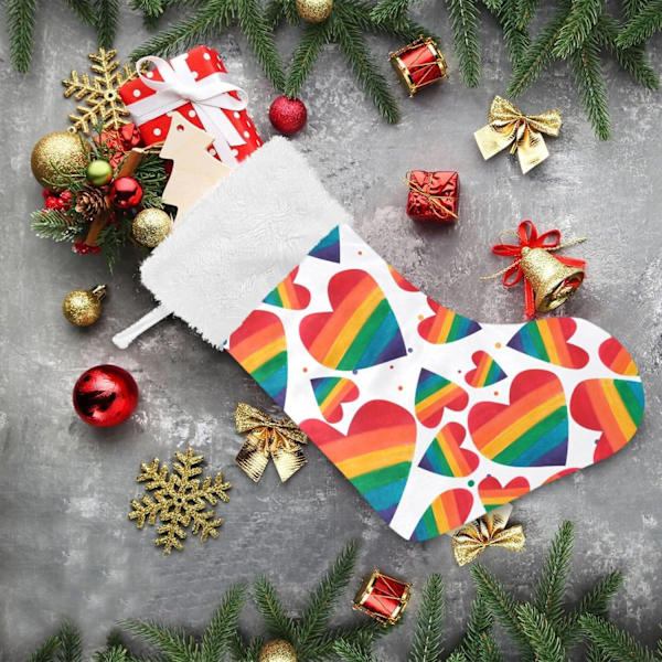 Julklapp, personliga julklappsstrumpor 2-pack Regnbåge Hjärta 45,7 cm Julstrumpor Hängande Ornament Eldstad för träddekoration 1