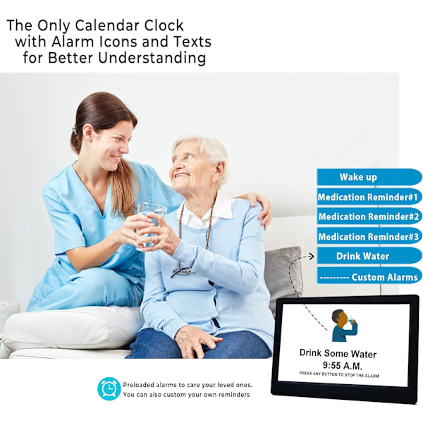 11,5 '' Ultra Stor Digital Klocka med 19 Larm & 20 Anpassade Påminnelser, Auto DST & Dimning Klocka för Vägg och Bord, Kalender Klocka för Seniorer