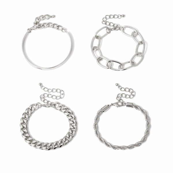 Söt Boho Guld Silver Kedjebracelett Set för Kvinnor Justerbar Mode Pärlor