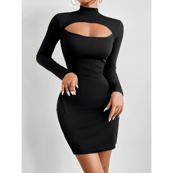 Utskåret Mock Neck Kort Kjole - Lang Ermet Sexy Pencil Bodycon