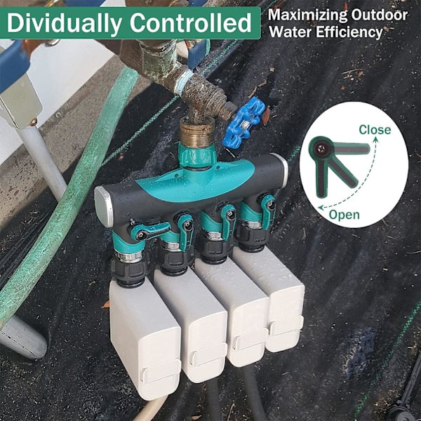 Have Splitter til vandslange 4-vejs - 3/4 tommer Heavy Duty Metal vandhane