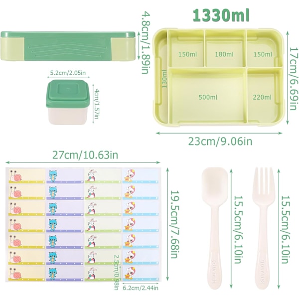 Barn Bento Lunchbox - Snackbox 1330 ML BPA-fri läckagesäkra lunchbehållare för barn Flickor Pojkar Småbarn Arbetsskola