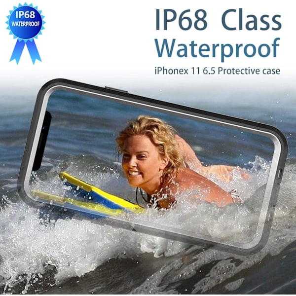 iPhone 11 Pro Max Vandtæt Robust Cover - Slankt Design med Indbygget Skærmbeskytter, Stødsikkert, 6.5\" (Sort&Grå) Sort&Grå iPhone 11 Pro Max