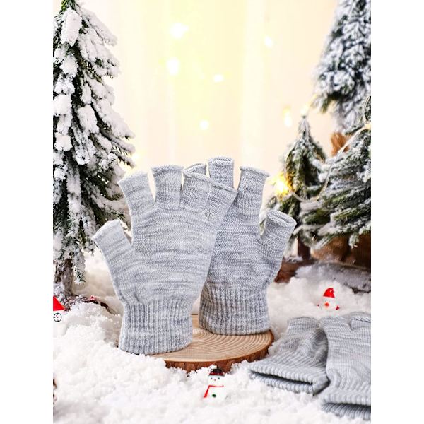 2 par unisex halvfingerhandskar vinter stretchiga stickade fingerlösa handskar i