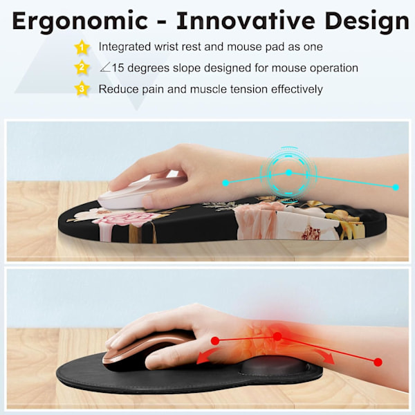 Musmatta handledsstöd, ergonomisk musmatta, smärtlindrande tangentbords handledsstöd, bekväm minnesskum musmatta med halkfri PU-bas musmattor