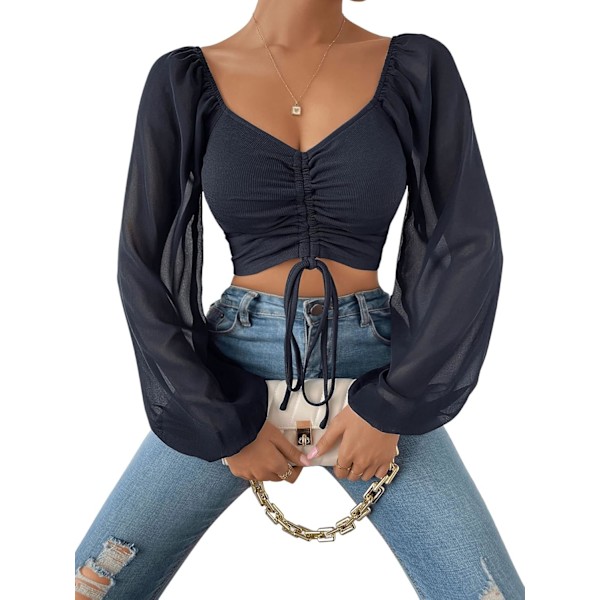 Kvinde Crop Top Gennemsigtig Ærme Crop Top Langærmet Sweetheart Toppe med