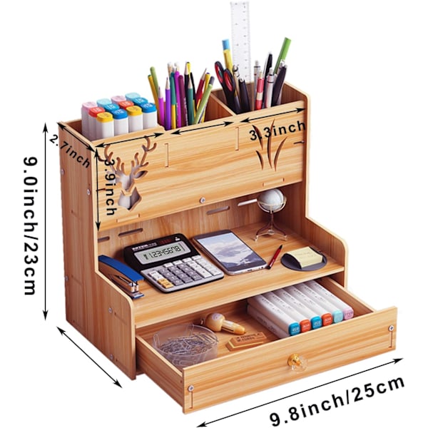 Træ n Orgnizer, Multifunktionel DIY n Holder Box, Desktop Sttionry, Esy ssembly, Home Office rt Supply Orgnizer Storge wi Drwer B14-Kirsebær
