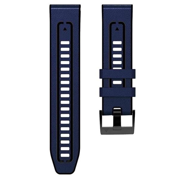 For Garmin Fenix 7 Quick Release Silikone Læder Rem HTK Dark Blue
