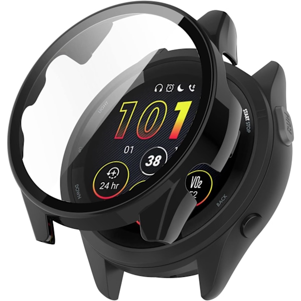 Smartwatch Full Coverage PC Skyddsfodral med Härdat Glas Skärmskydd För Garmin Forerunner 265S, Mjukt Och Tåligt Svart