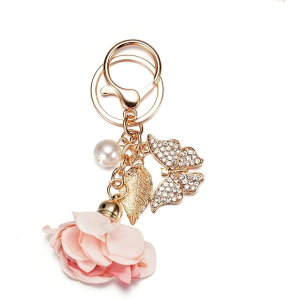 Blomma Nyckelring Söt Sparkle Rhinestone Butterfly