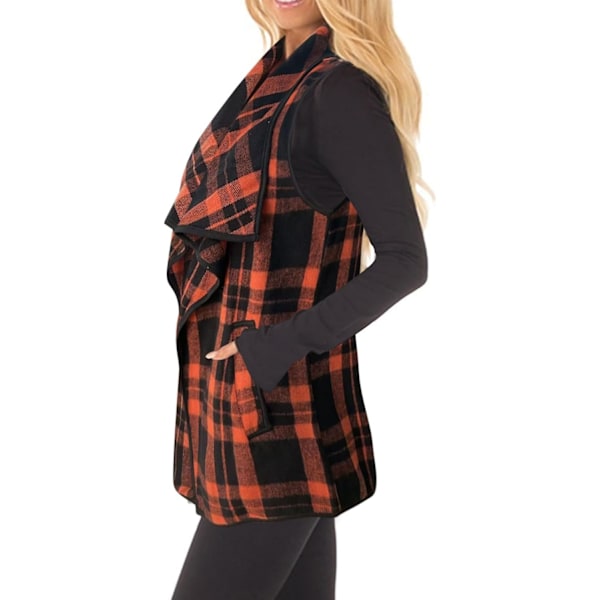 Dame Vest Lapel Åben Front Buffalo Ternet Ærmeløs Cardigan Jakke Frakke med