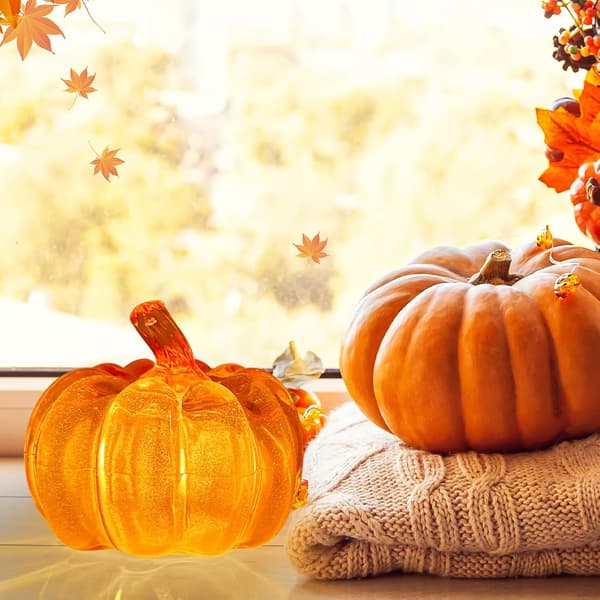 wxsp - Efterår Græskar Dekorationer med LED Lys, 2-pak, Efterårs Græskar Lanterner, Halloween Dekorationer, Glødende Græskar til Thanksgiving og
