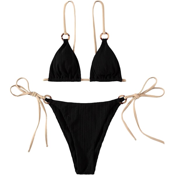 Kvinde Trekantet String Bikini Ribbet O Ring Binde Side Todelt Badetøj