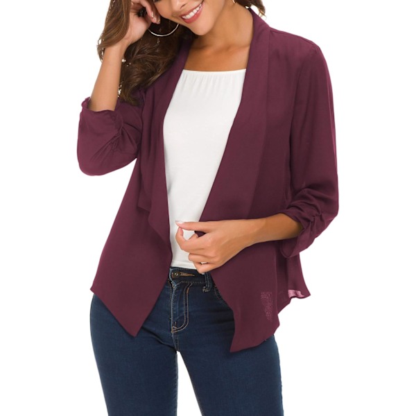 Kvinners Rynket Erme Lett Tynn Chiffon Blazer
