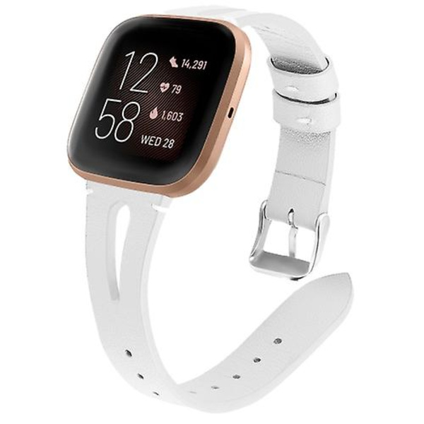 For Fitbit Versa 2 Læder Midteråbning Urrem IDZ White