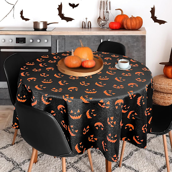 Halloween-borddug, græskar-borddug til festdekorationer, borddug i polyesterstof, sort, 60 tommer rund, græskar B 60 tommer rund Pum