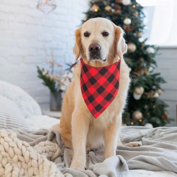 Jul Hund Bandana Klassisk Buffalo Rutig Husdjur Bandana Triangel Haklappar
